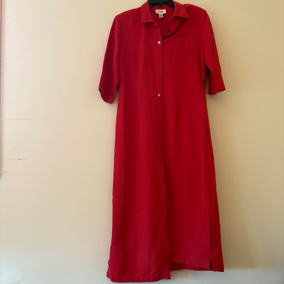 Talbots Dresses & Skirts - Vintage Talbots Petites Red Linen Blend Shirt Dress 6P Made USA